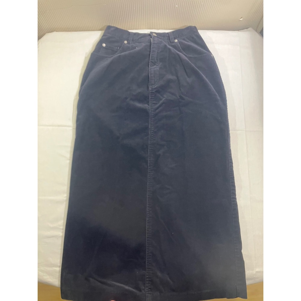 Denim & Co Black Corduroy Maxi Skirt Womens Size 8 High Waisted 5-Pocket